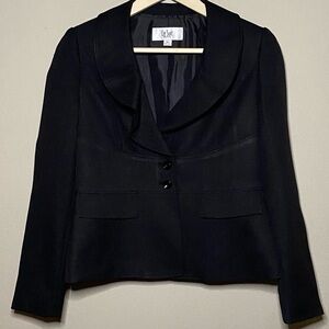Le Suit Jacket Blazer Women 2P Black Long Sleeve Two Button Office Church